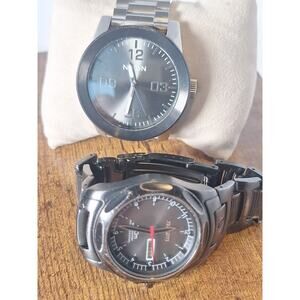 Nixon Quartz Watch Lot of 2 Men’s Stainless Steel Black Dial Day Date Watches